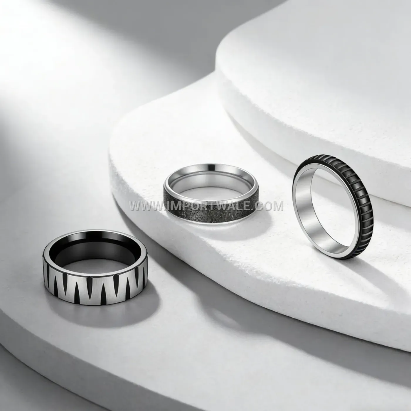 Rainbow Brushed Tapered Striped Stainless Steel Ring