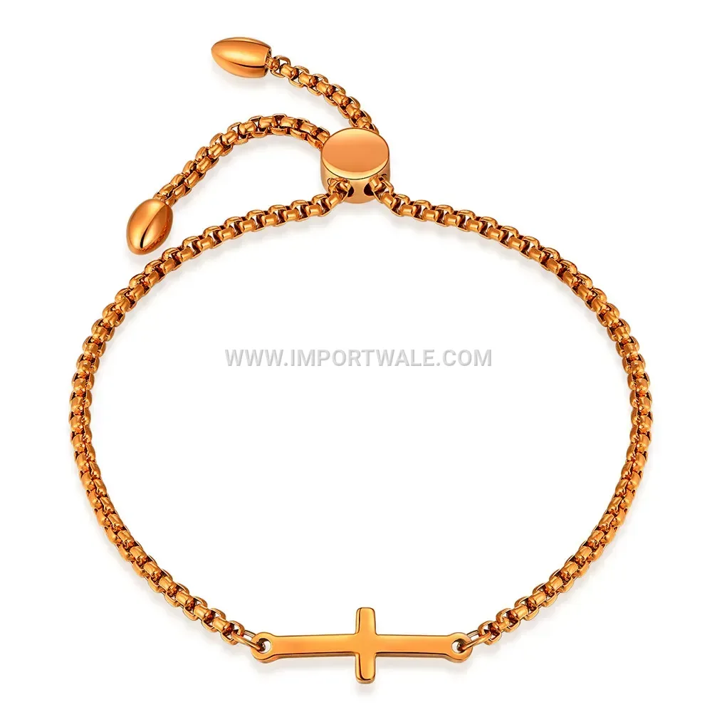 Adjustable Stainless Steel Cross Charm Chain Bracelet