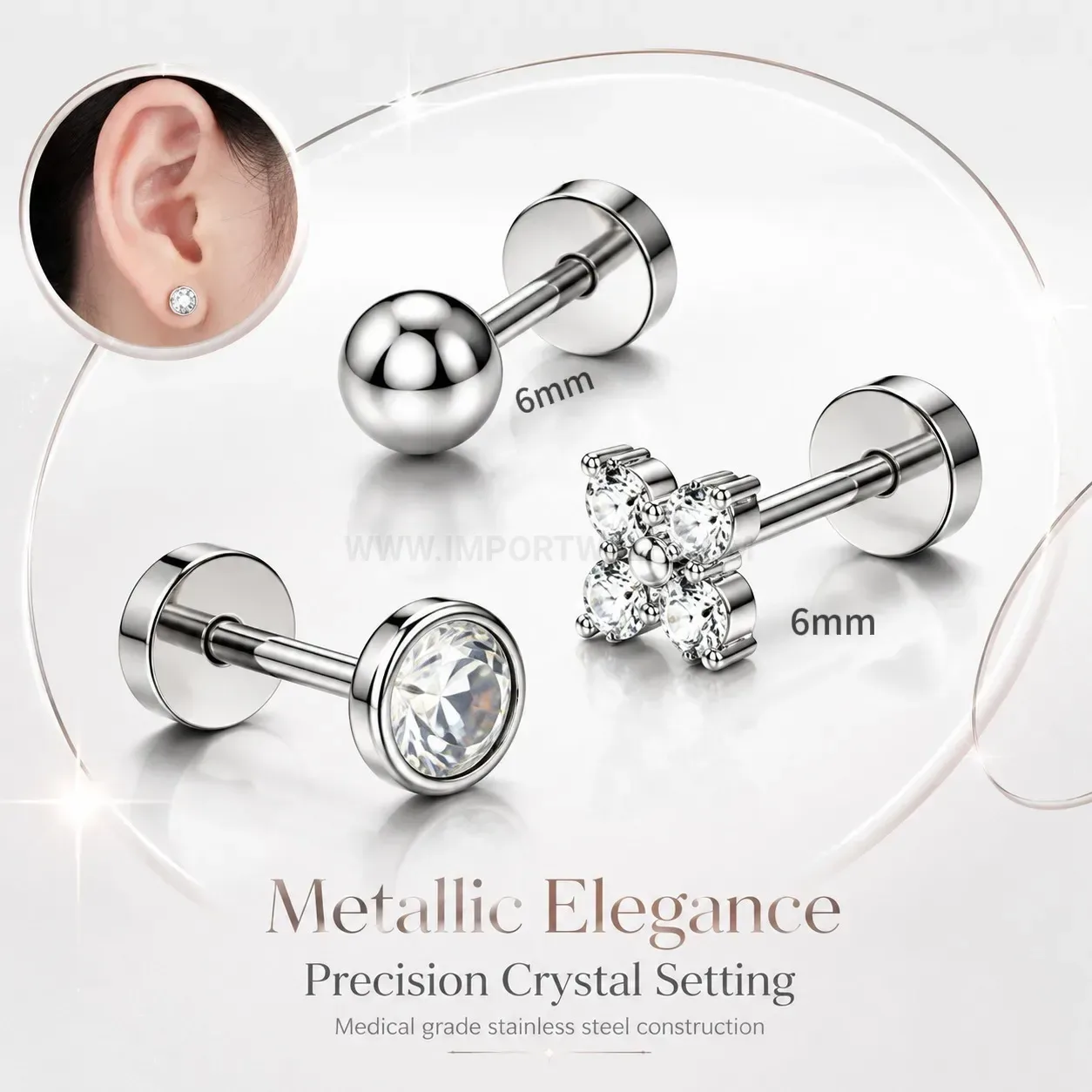 Bold Minimalist Stainless Steel Heart and Flower Piercing Stud Earring Set