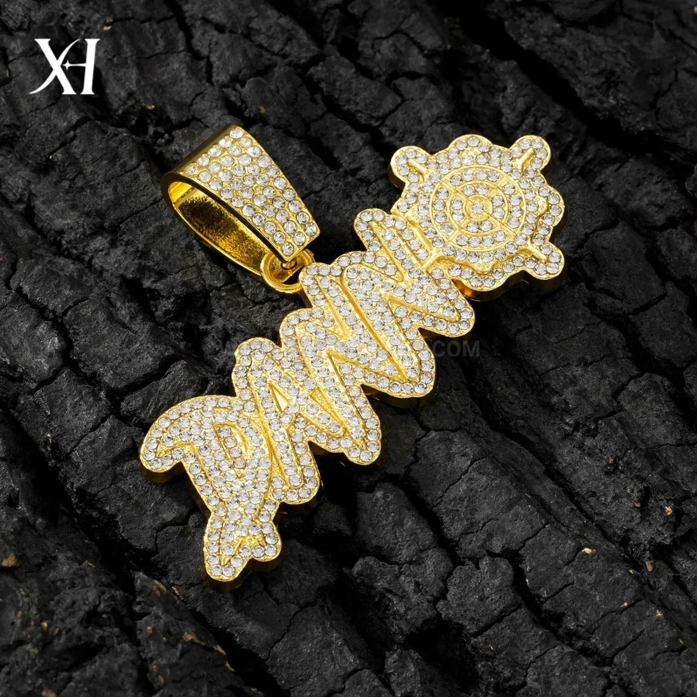 Stylish Iced Out DANN Letter Pendant Cuban Link Necklace