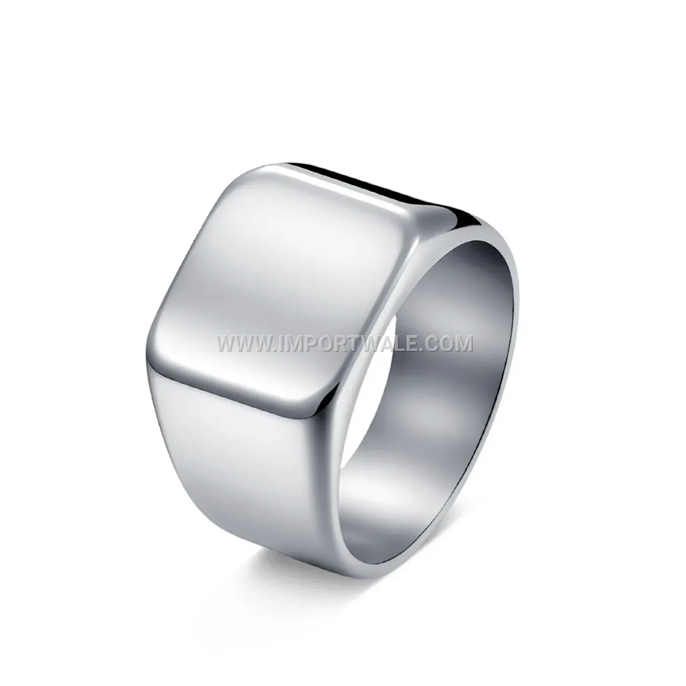 Men Stainless Steel Square Signet Ring with Rhinestone Accents