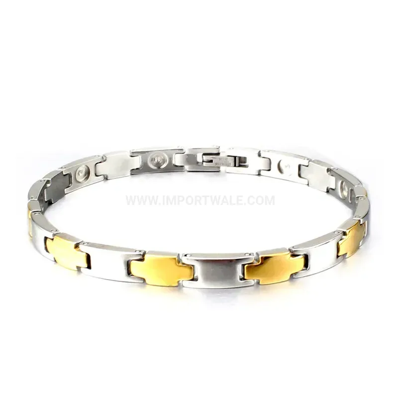 Premium Two-Tone Gold Plated Titanium Steel Cross Bio Magnetic Bracelet