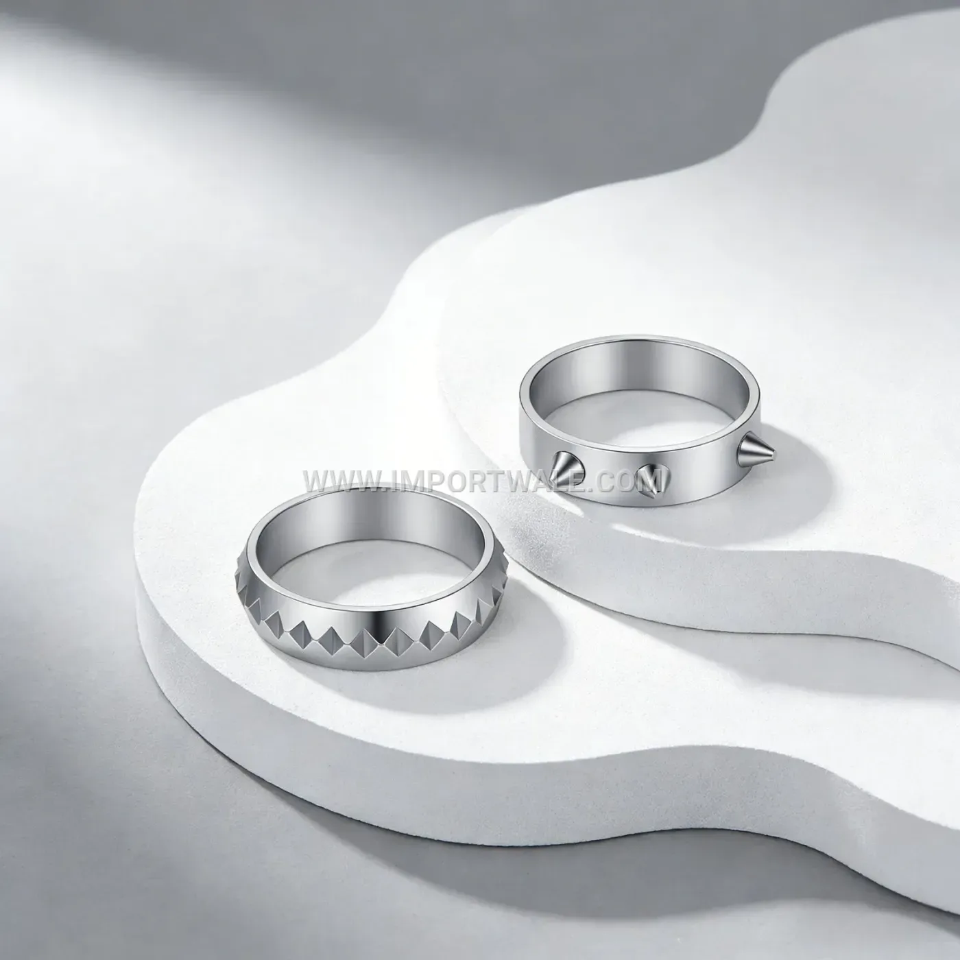 Three-Stud Punk Style Stainless Steel Spinner Ring