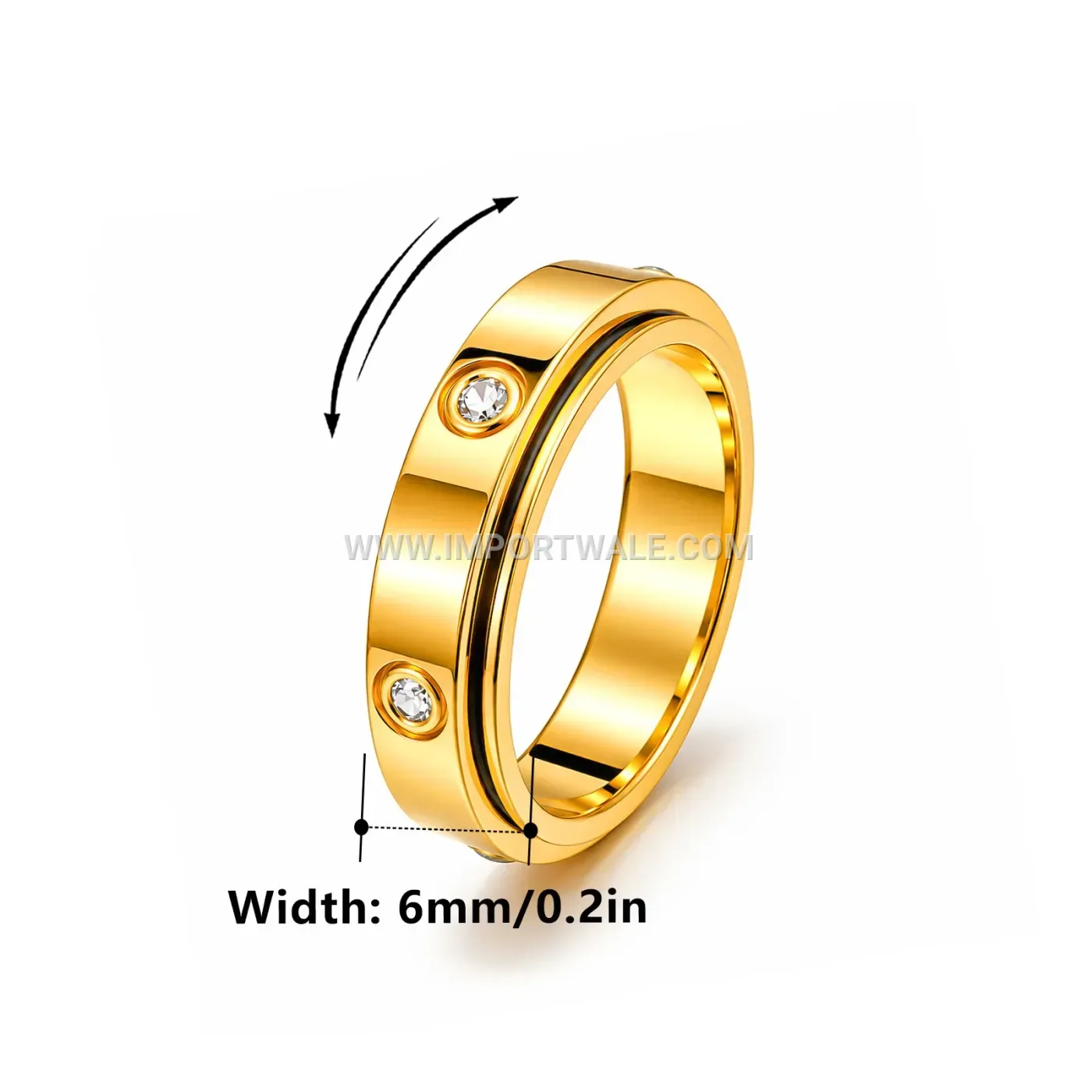 Spinning Rhinestone Stainless Steel Couple Band Ring