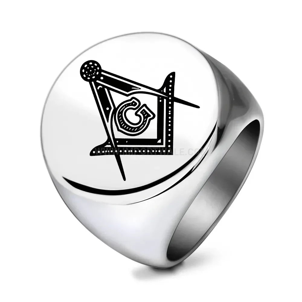 Premium Laser Engraved Round Stainless Steel Masonic Ring