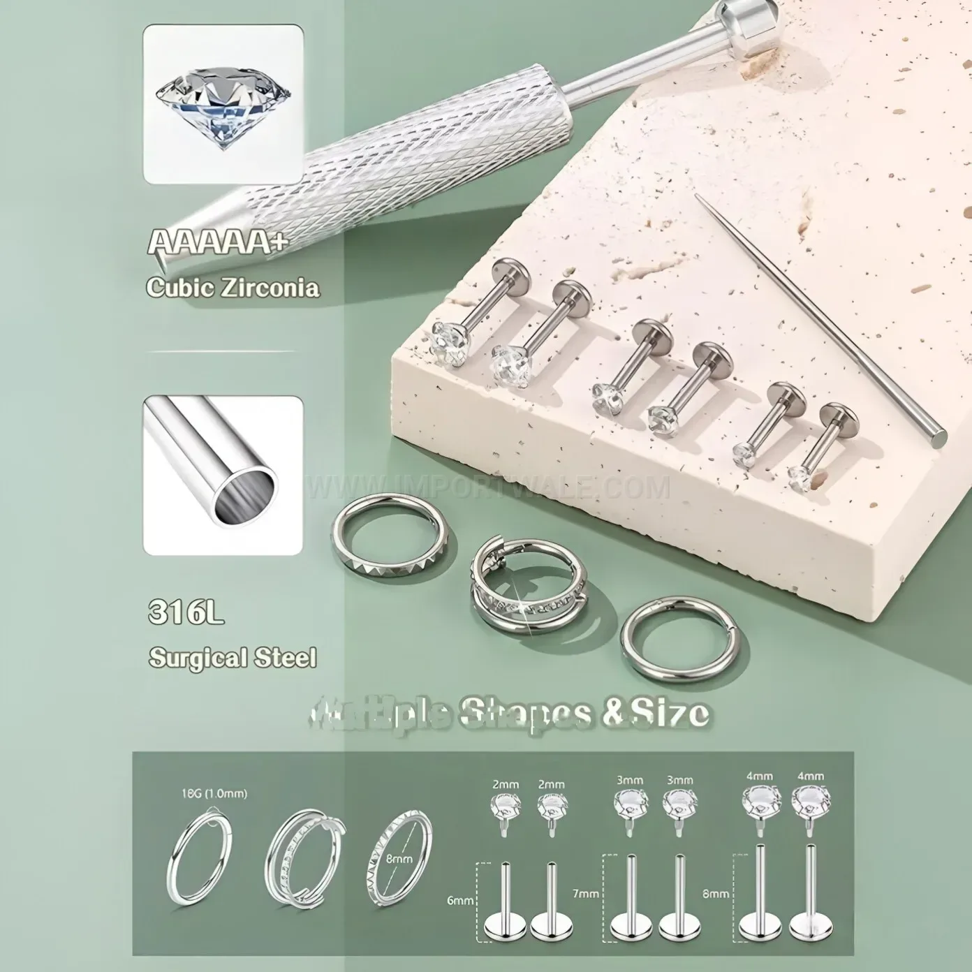 Stylish Sleek Geometric Stainless Steel Body Piercing Stud Set