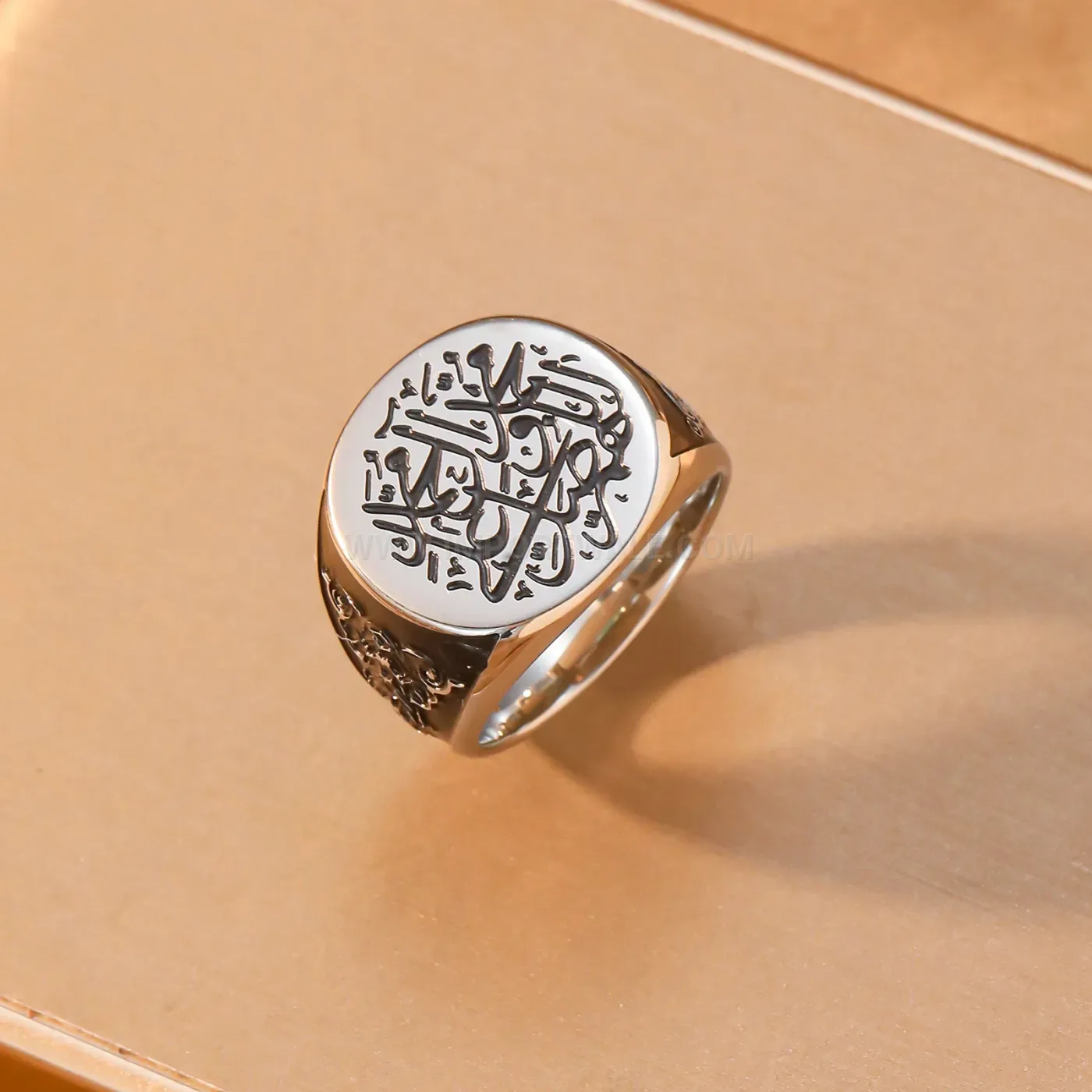18K Gold Plated Men's Stainless Steel Calligraphy Signet Ring
