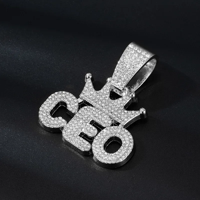 Fashion Rhinestone Paved Crown CEO Letter Alloy Pendant