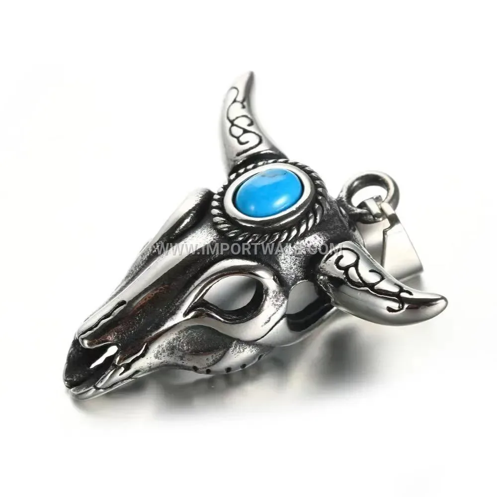 Vintage Stainless Steel Bull Skull Pendant for Men