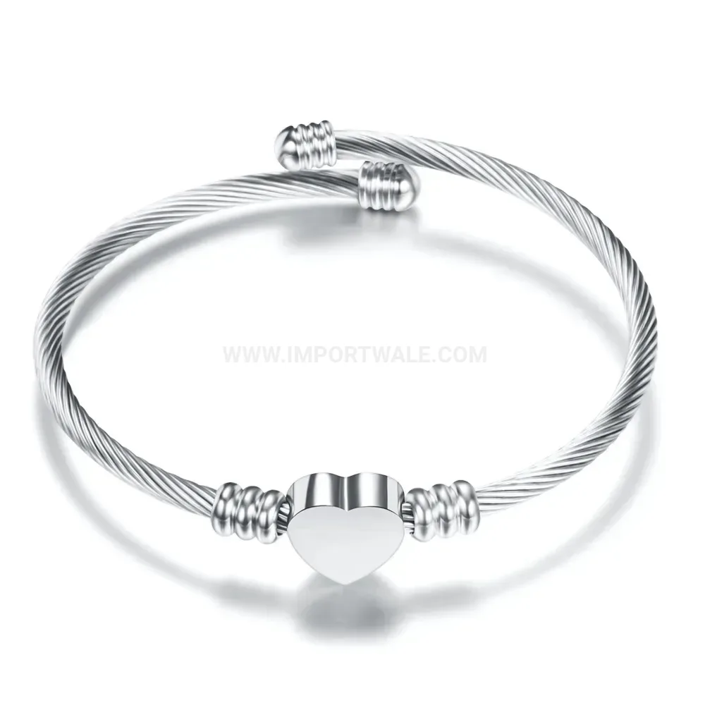 Fashion Stainless Steel Open Cable Wire Heart Motif Bangle