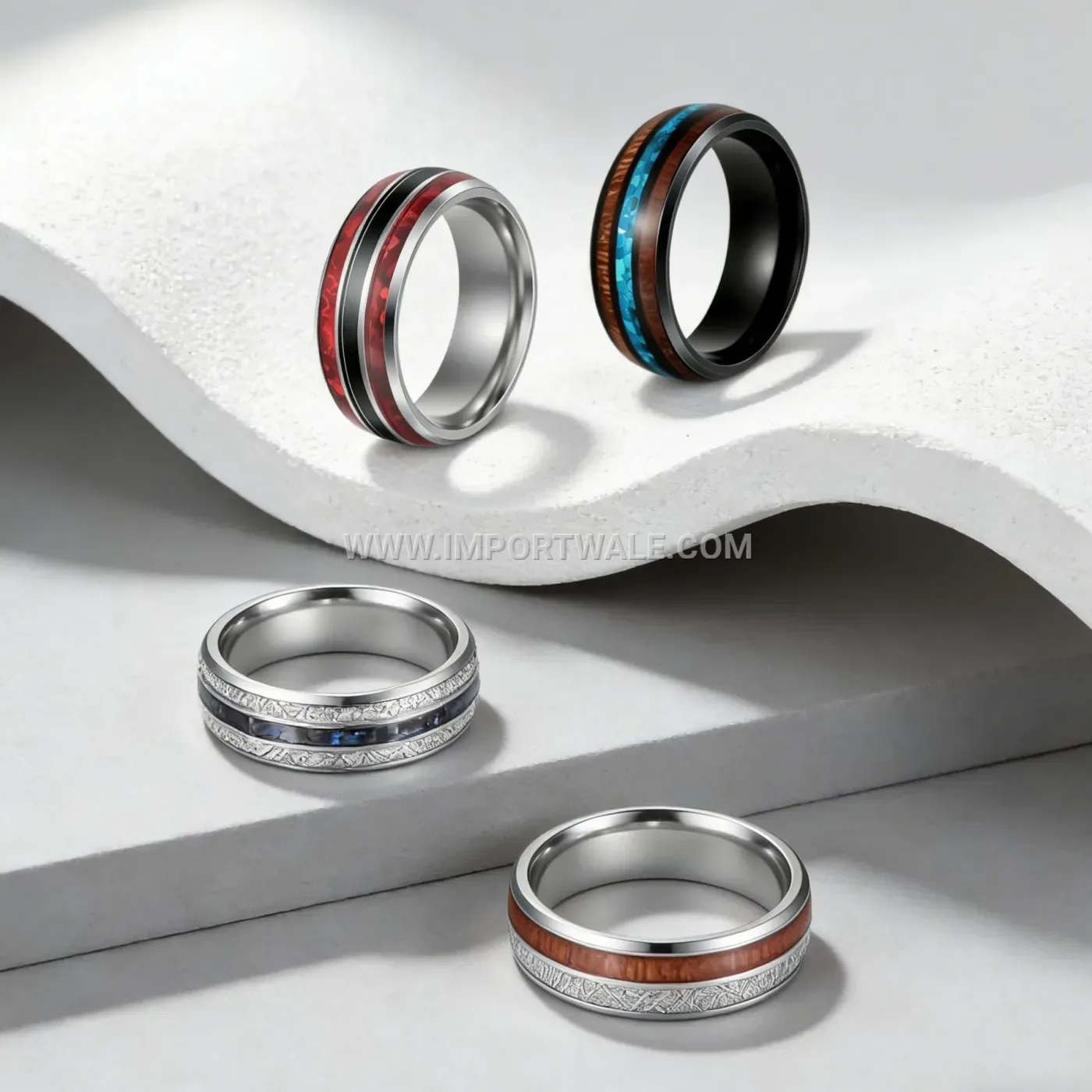 Men's Titanium Steel Inlaid Wood and Abalone Shell Ring