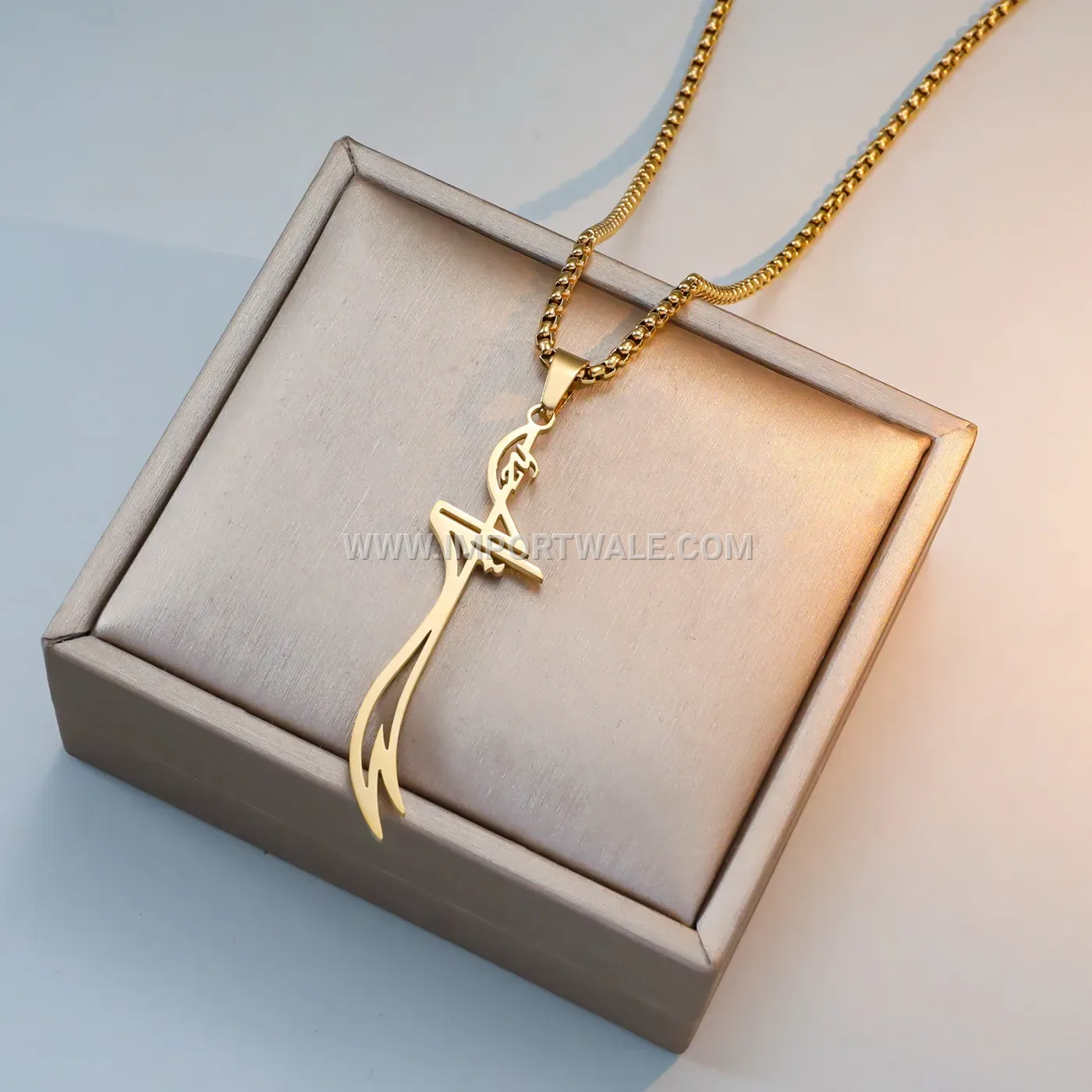 Gold Plated Stainless Steel Arabic Calligraphy Allah Medallion Pendant Necklace