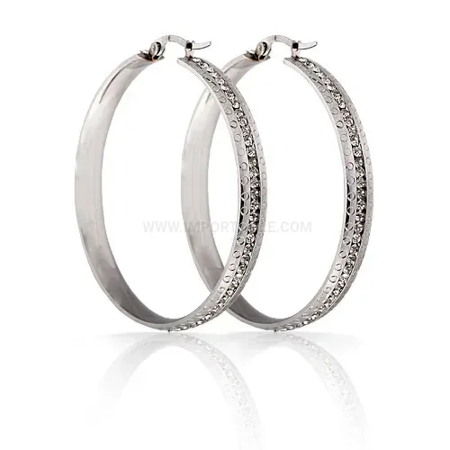 Trendy Crystal Embellished Gold Plated Stainless Steel Hoop Earrings