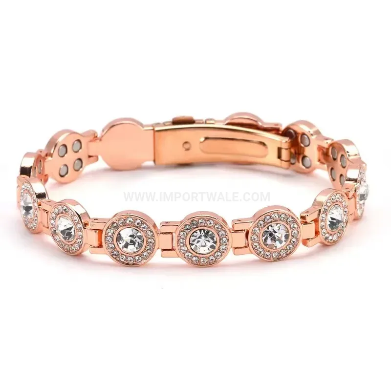 Trendy Rose Gold Plated Copper Crystal Magnetic Energy Bracelet