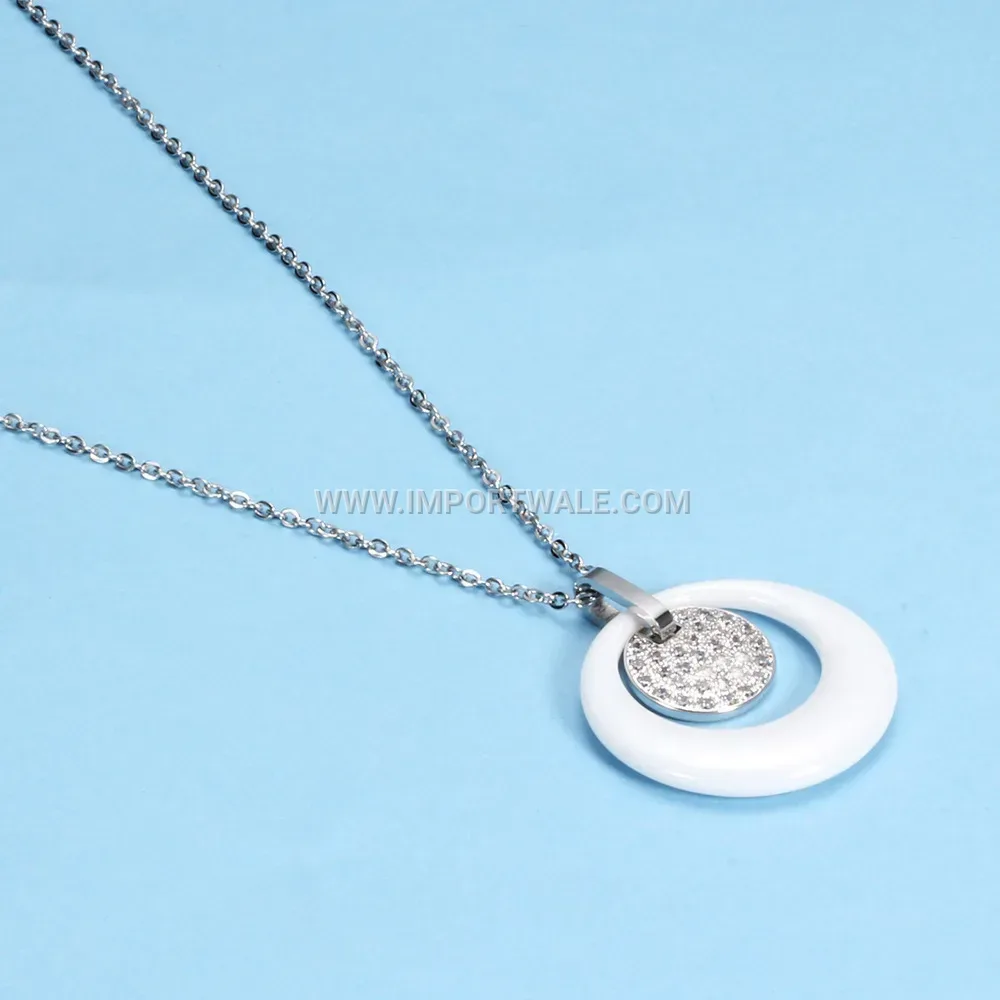 Dual Layer Hollow Ceramic Stainless Steel Couple Pendant Necklace