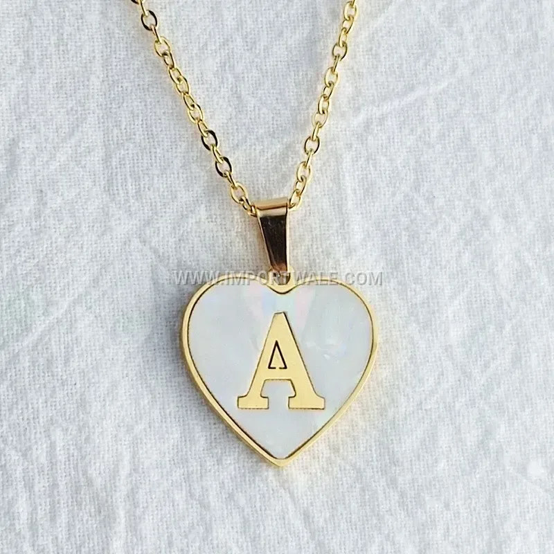 Initial Letter Shell Stainless Steel Pendant Link Chain Necklace