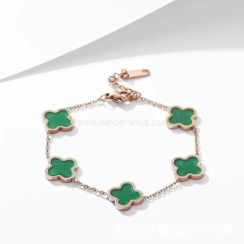 Lucky Four-Leaf Clover Shell Gold Plated Stainless Steel Bracelet