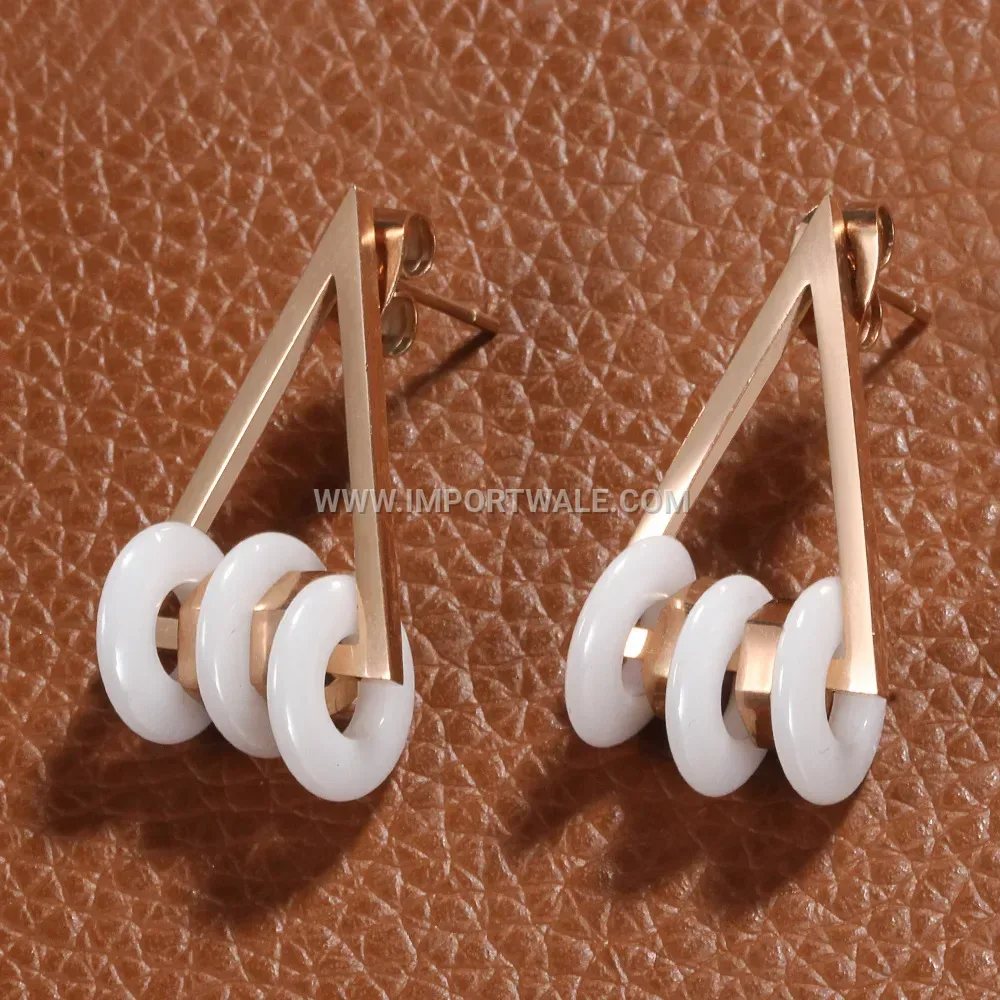 Geometric Triangular Ceramic Stainless Steel Drop Hoop Earrings