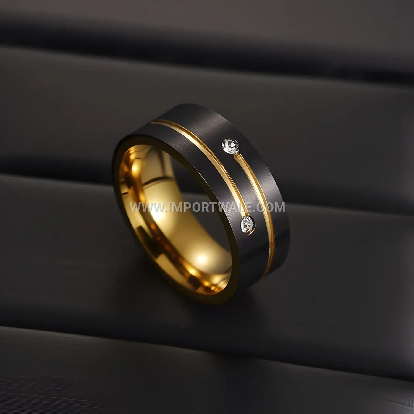 Two Tone Rhinestone Titanium Steel Orbit Band Ring