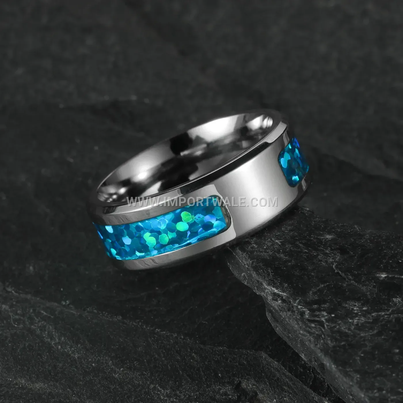 Faux Opal Inlaid Stainless Steel Band Ring