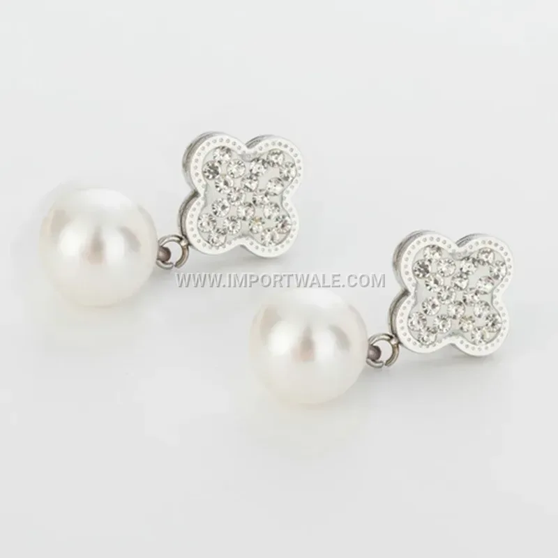 Four-Leaf Clover Rhinestone Stainless Steel Stud Earrings