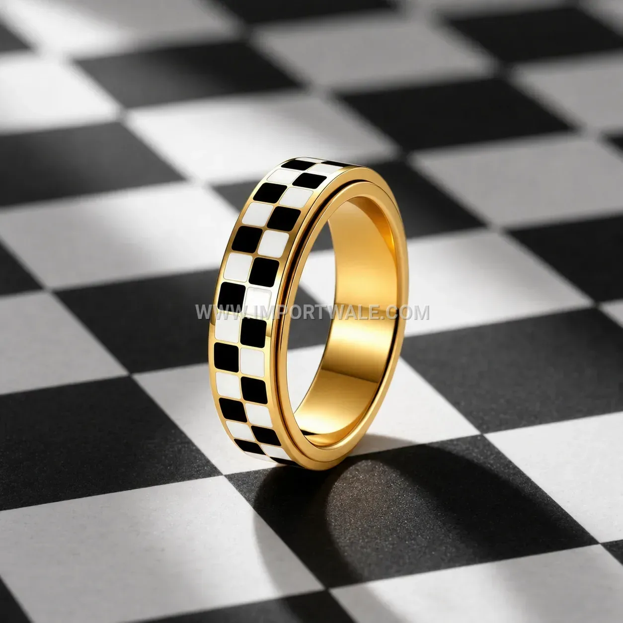 Spinning Checkerboard Stainless Steel Band Ring