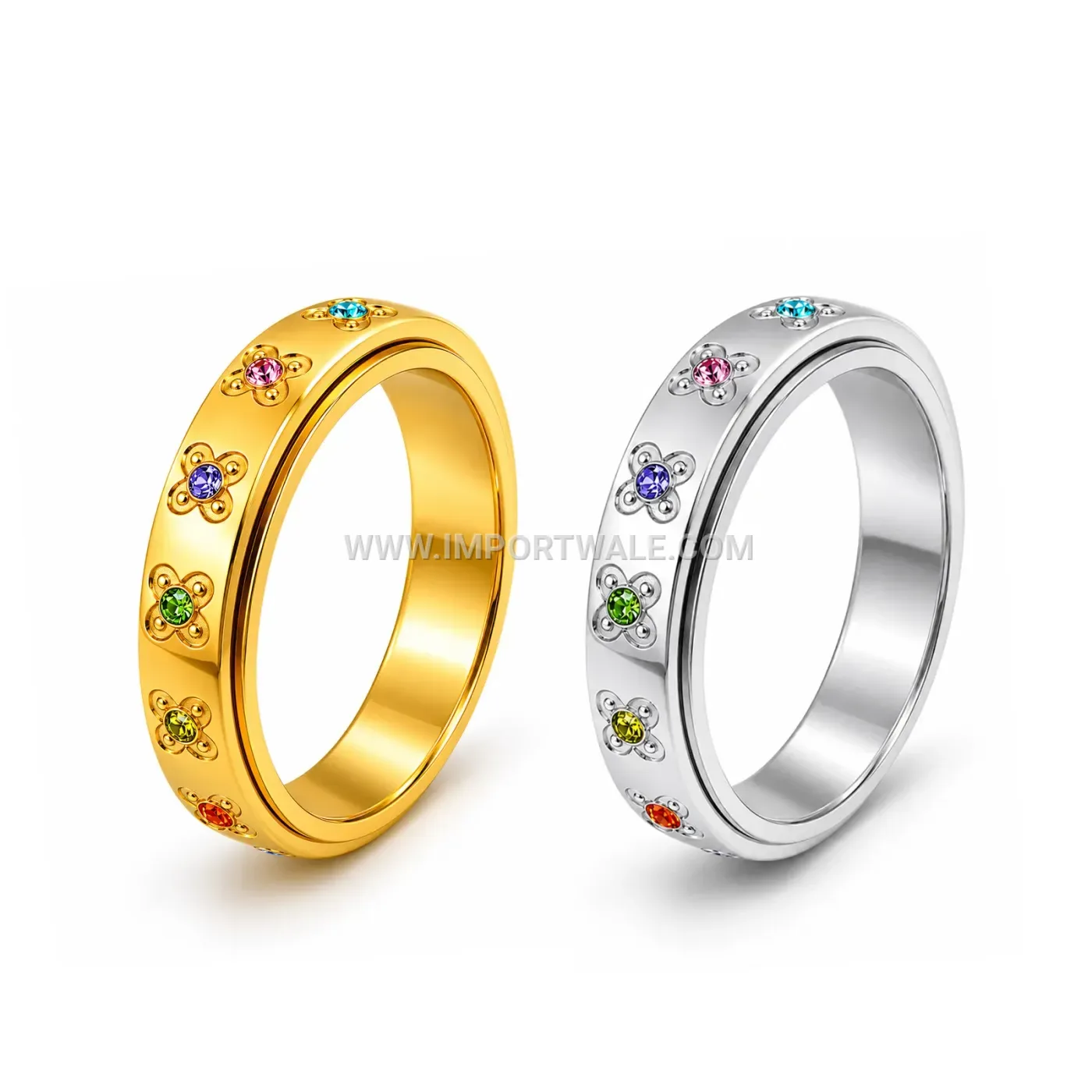 Zircon Butterfly Floral Stainless Steel Band Ring