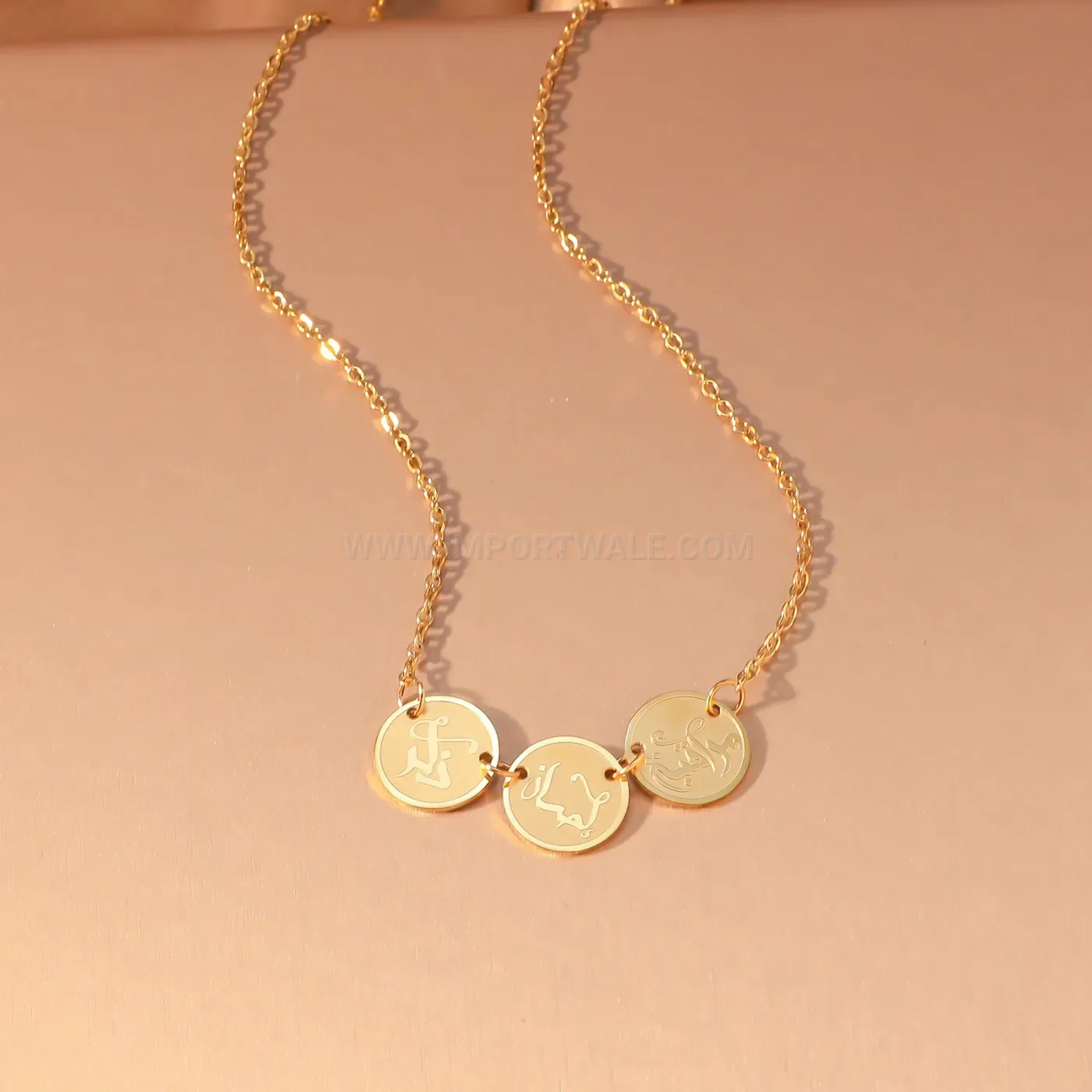 Stainless Steel Three Disc Arabic Calligraphy Pendant Necklace