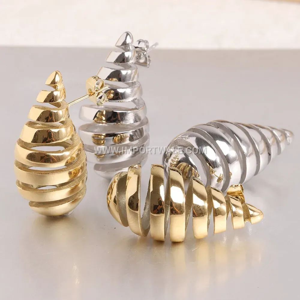 Threaded Teardrop Cutout Stainless Steel Stud Earrings
