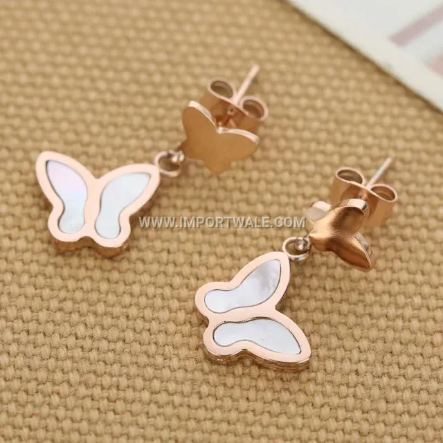 Polished Butterfly Shell Inlay Stainless Steel Stud Earrings