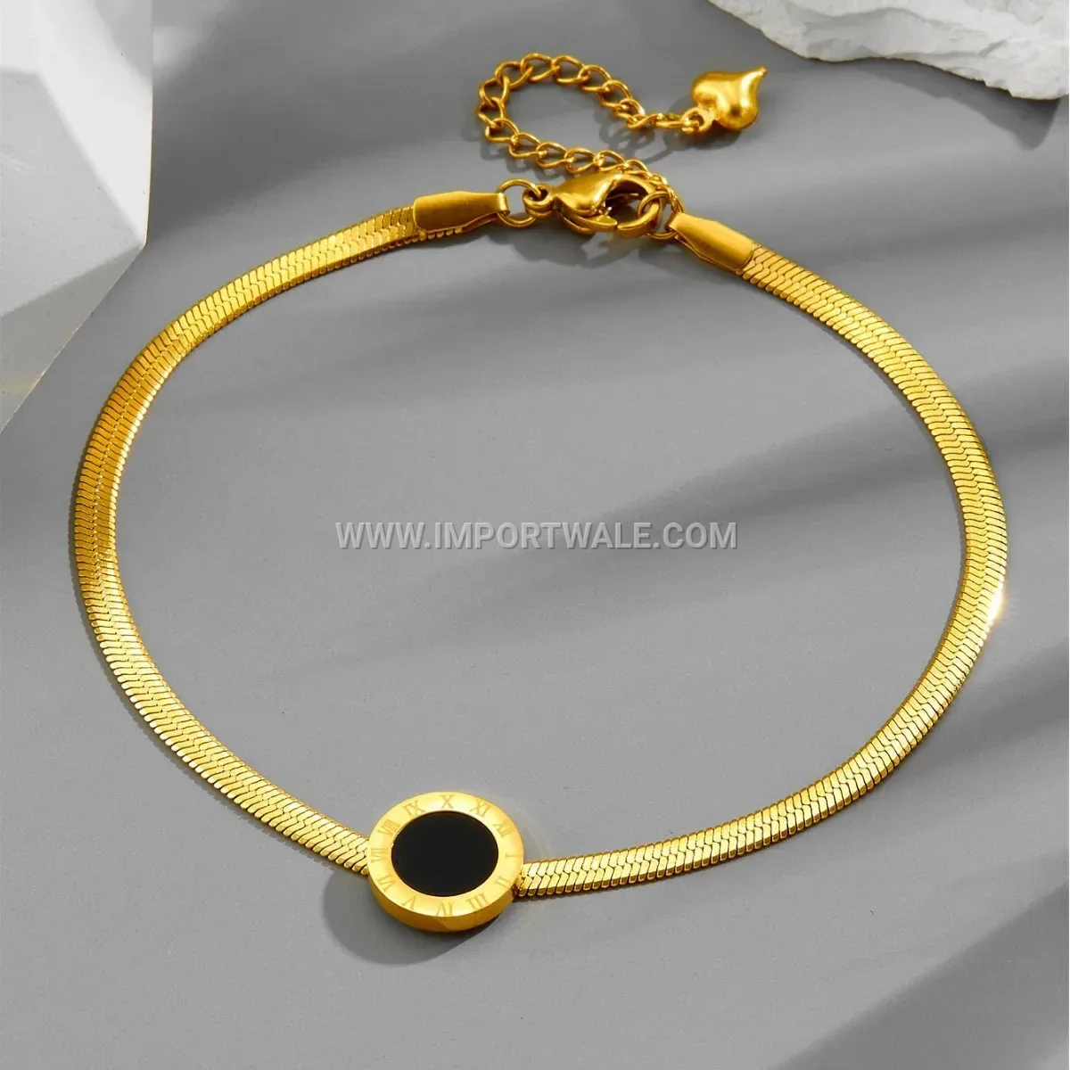 Roman Numeral Disc Gold Toned Premium Anklet Anti Tarnish