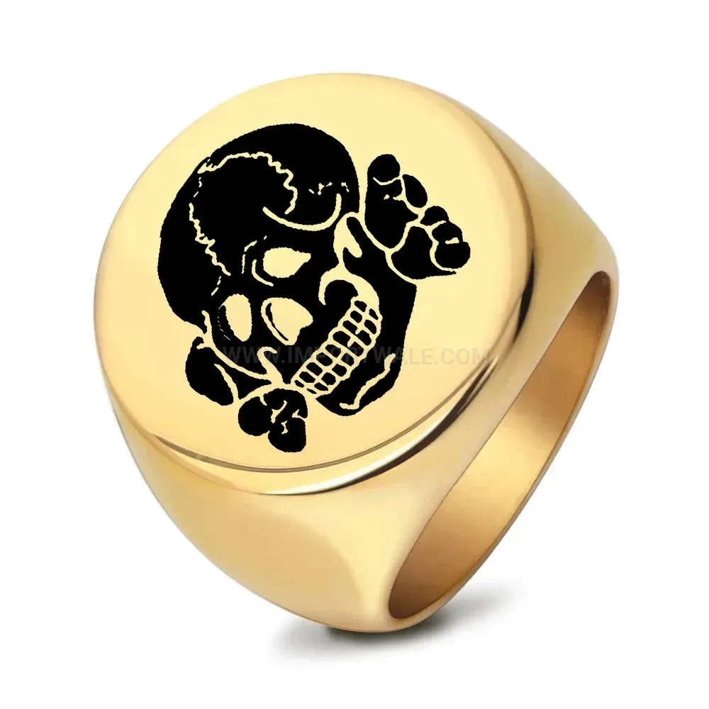 Designer Round Laser Engraved Skull Motif Stainless Steel Ring