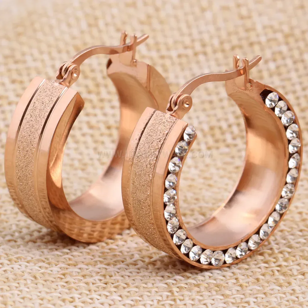 Elegant Frosted Crystal Accent Stainless Steel Huggie Hoop Earrings