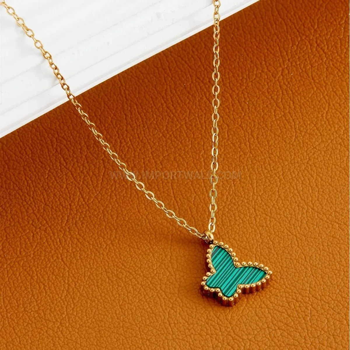 Bold Titanium Steel Butterfly Pendant Necklace with Shell Inlay