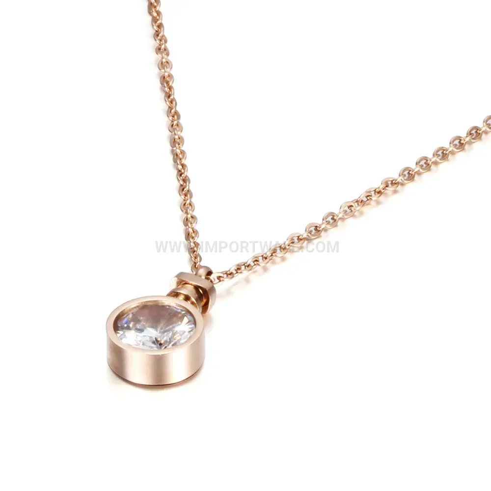 Sparkling Crystal Perfume Bottle Stainless Steel Pendant Necklace