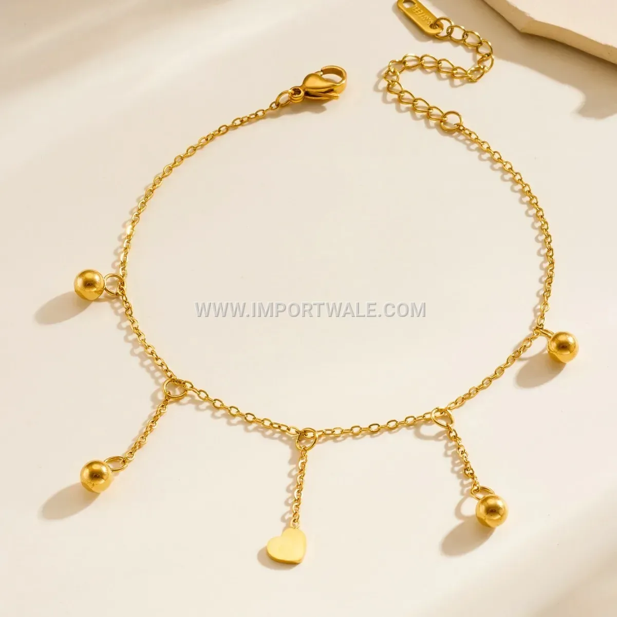 Gold Stainless Steel Beaded Tassel Minimalist Anklet