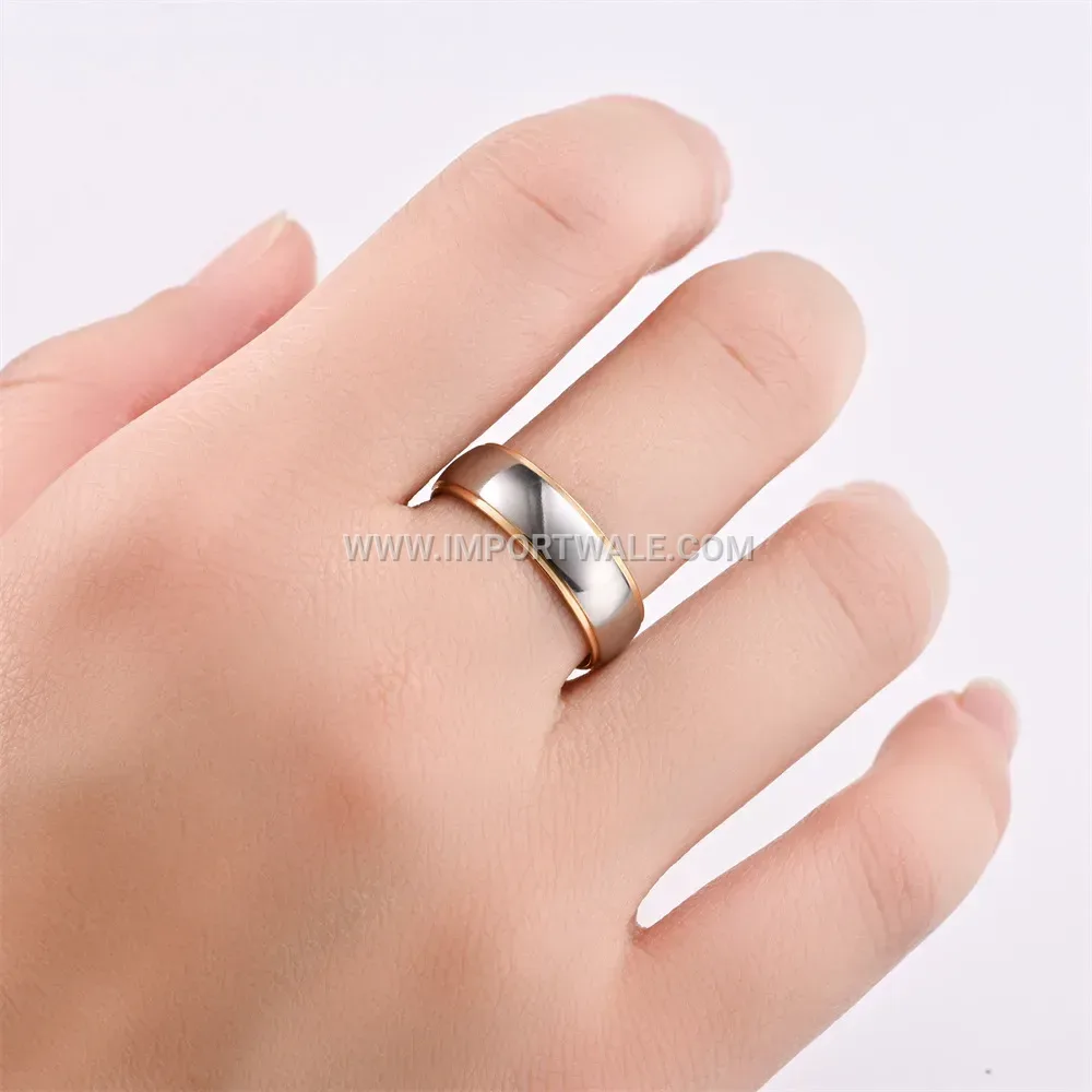 Two-Tone Polished Stainless Steel Curved Step Ring