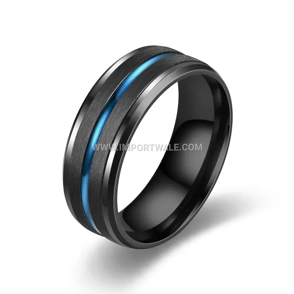 Two-Tone Black and Blue Stainless Steel Band Ring