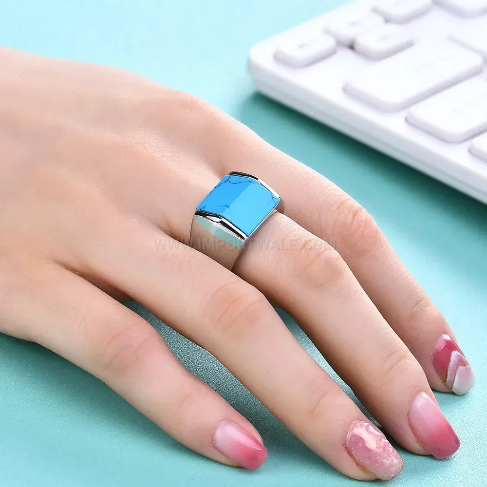 Classic Square Geometric Stainless Steel Vintage Signet Ring
