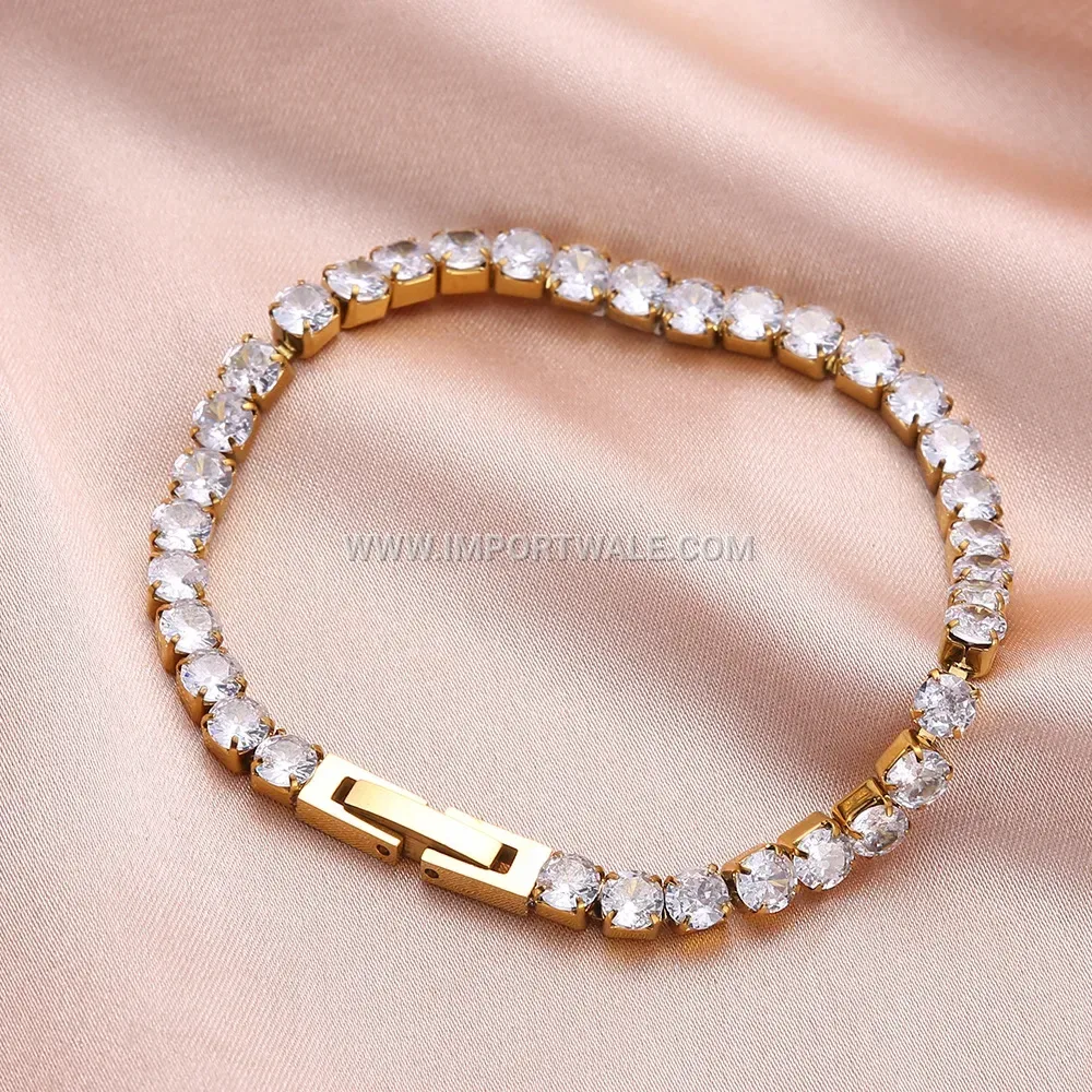 18K Gold Plated Titanium Steel Crystal Tennis Bracelet