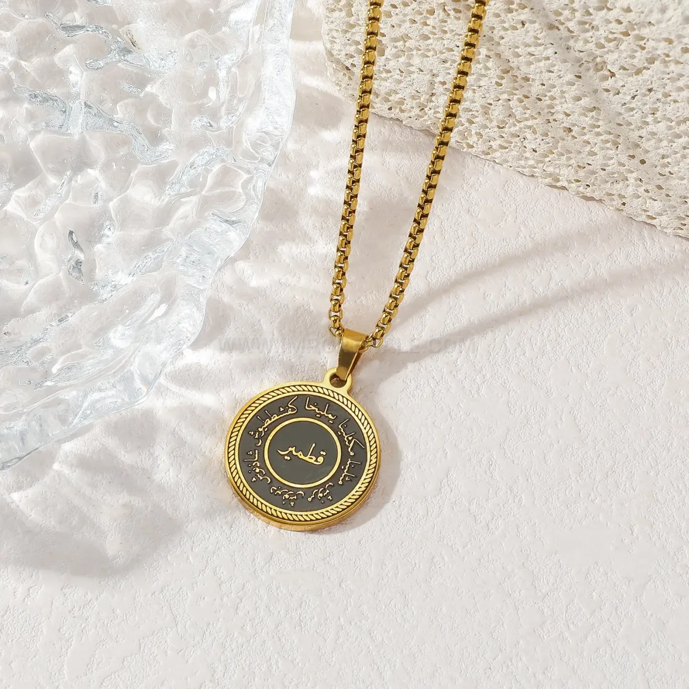 Stylish Patterned Stainless Steel Calligraphy Medallion Pendant Necklace