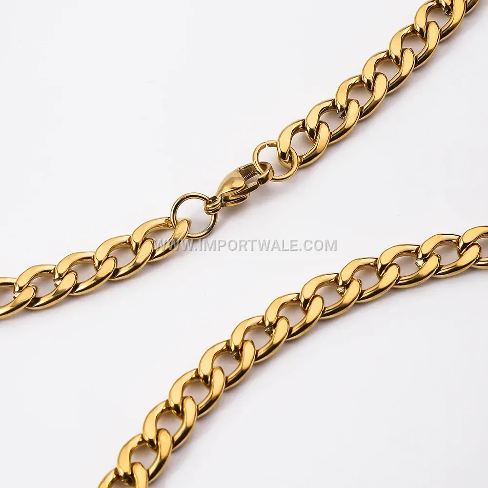 Gold Plated Stainless Steel Cuban Link Chain Necklace