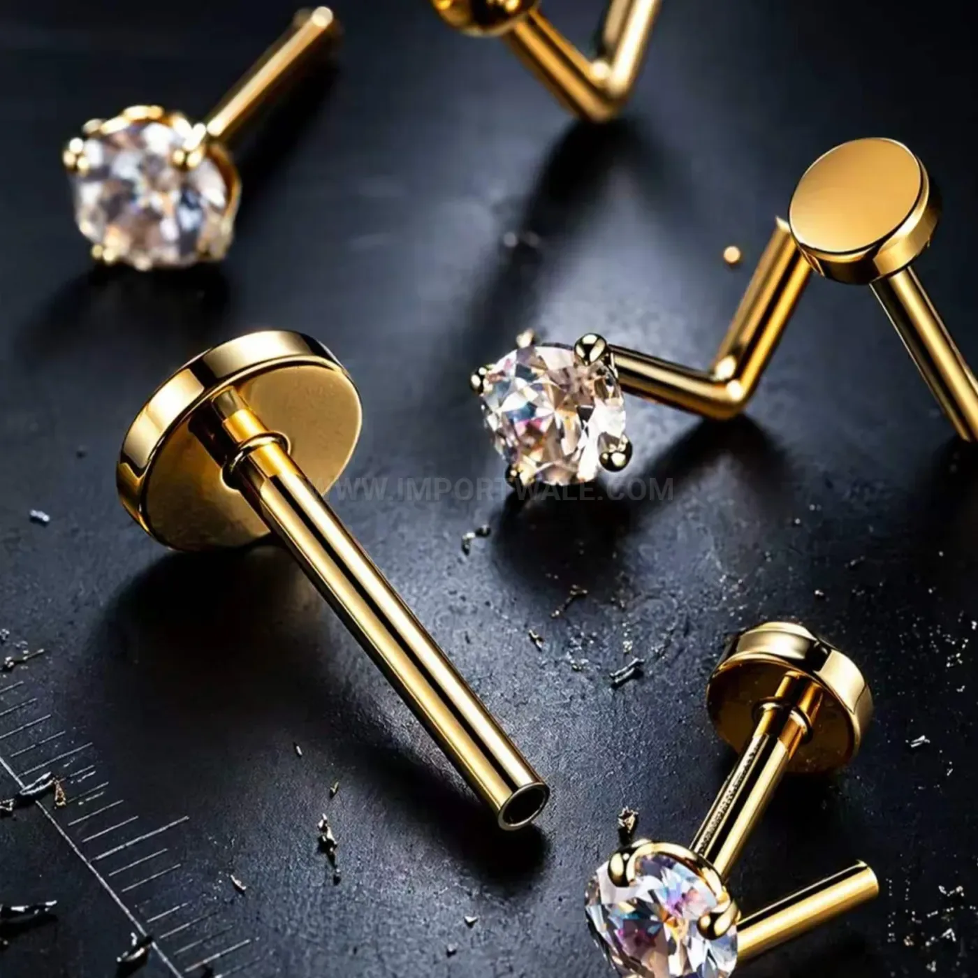 Designer Versatile Straight Bar Nose Ring and Lip Stud Piercing Set
