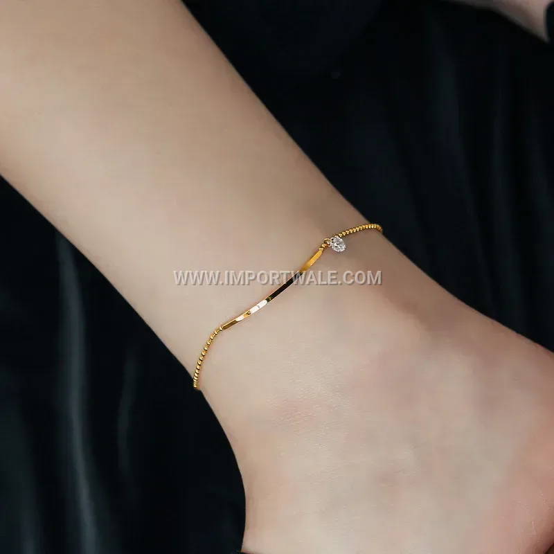Gold Plated Stainless Steel Smile Zircon Anklet