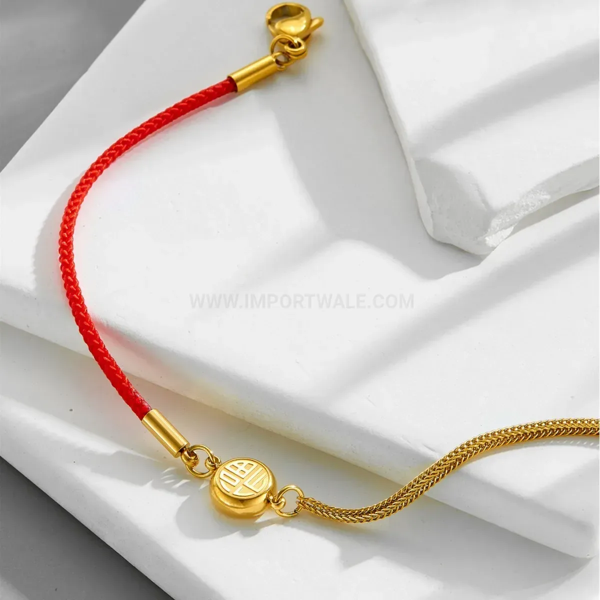 Modern Red Cord Titanium Steel Good Fortune Character Bracelet
