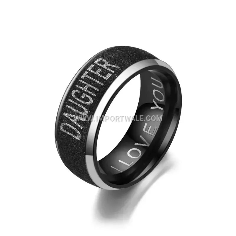 Black Stainless Steel Family Engraved Minimalist Ring
