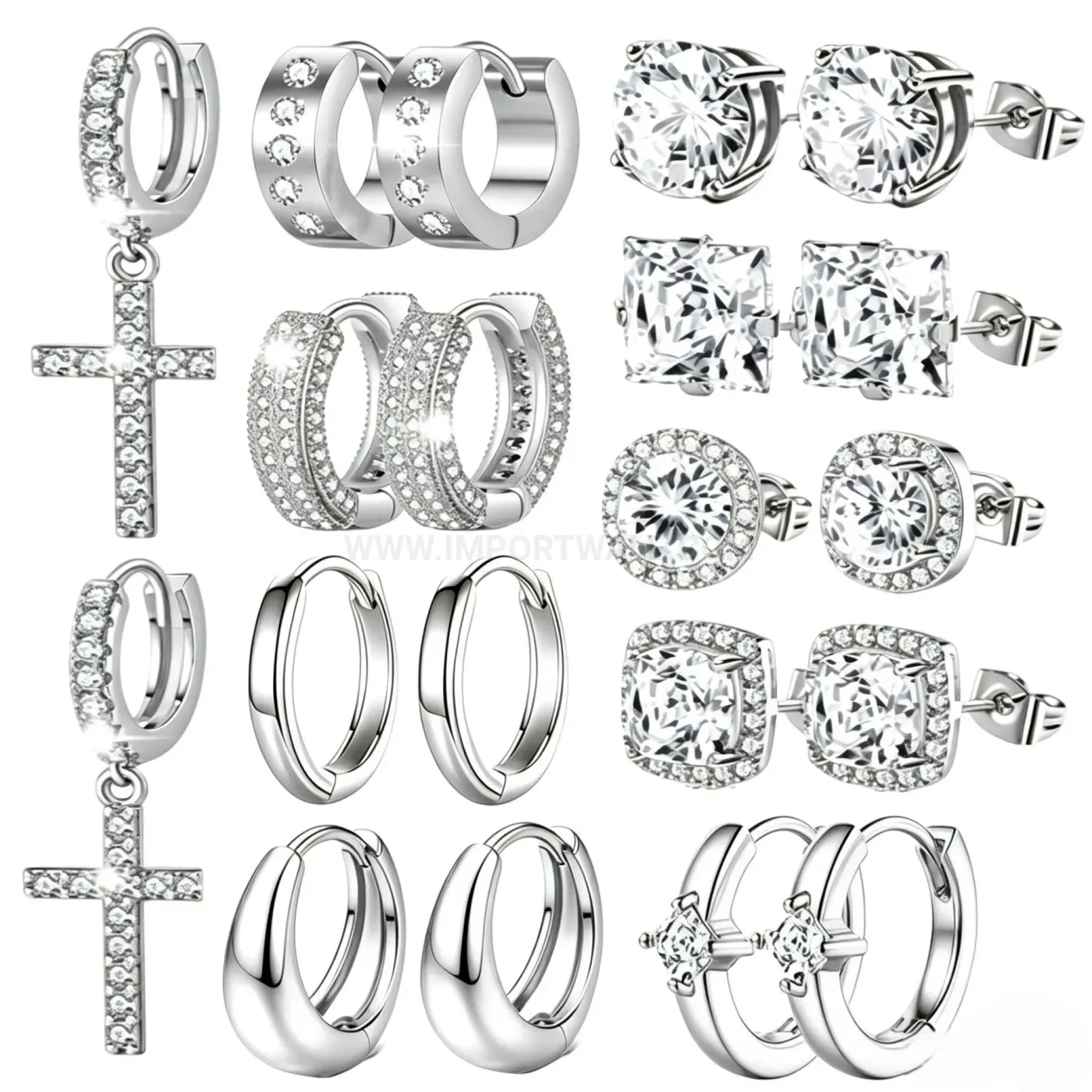 Premium Pave Zircon Stainless Steel Huggie Hoop Earring Collection