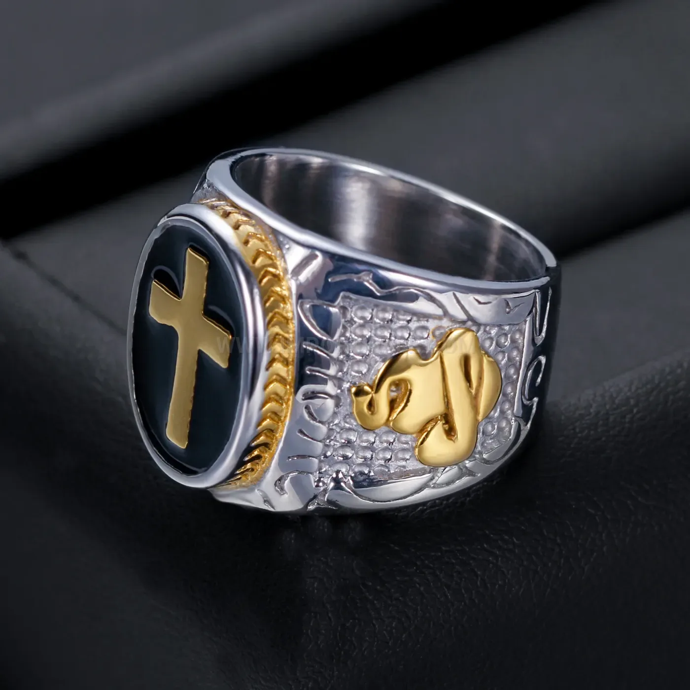 Classic Men's Retro Stainless Steel Cross Signet Ring