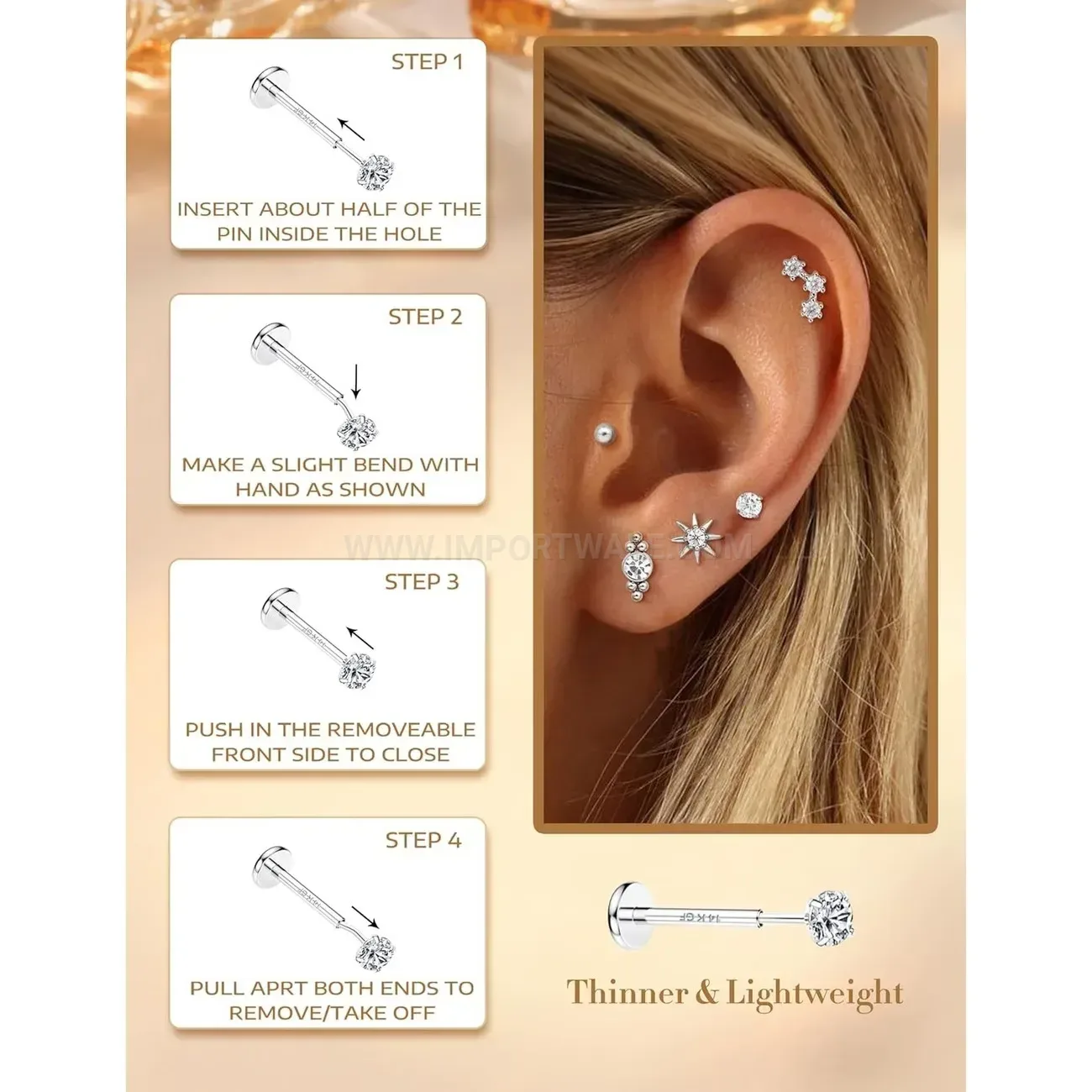 Trendy Crystal Accent Stainless Steel Flat Back Nose and Cartilage Set