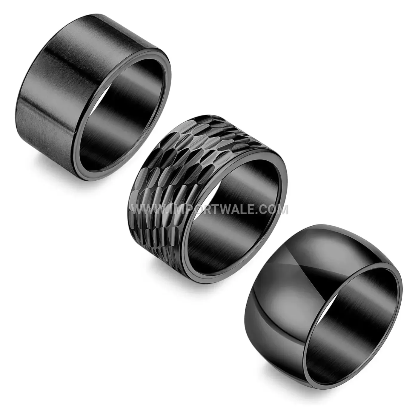 Hammered Finish Wide Stainless Steel Ring Trio